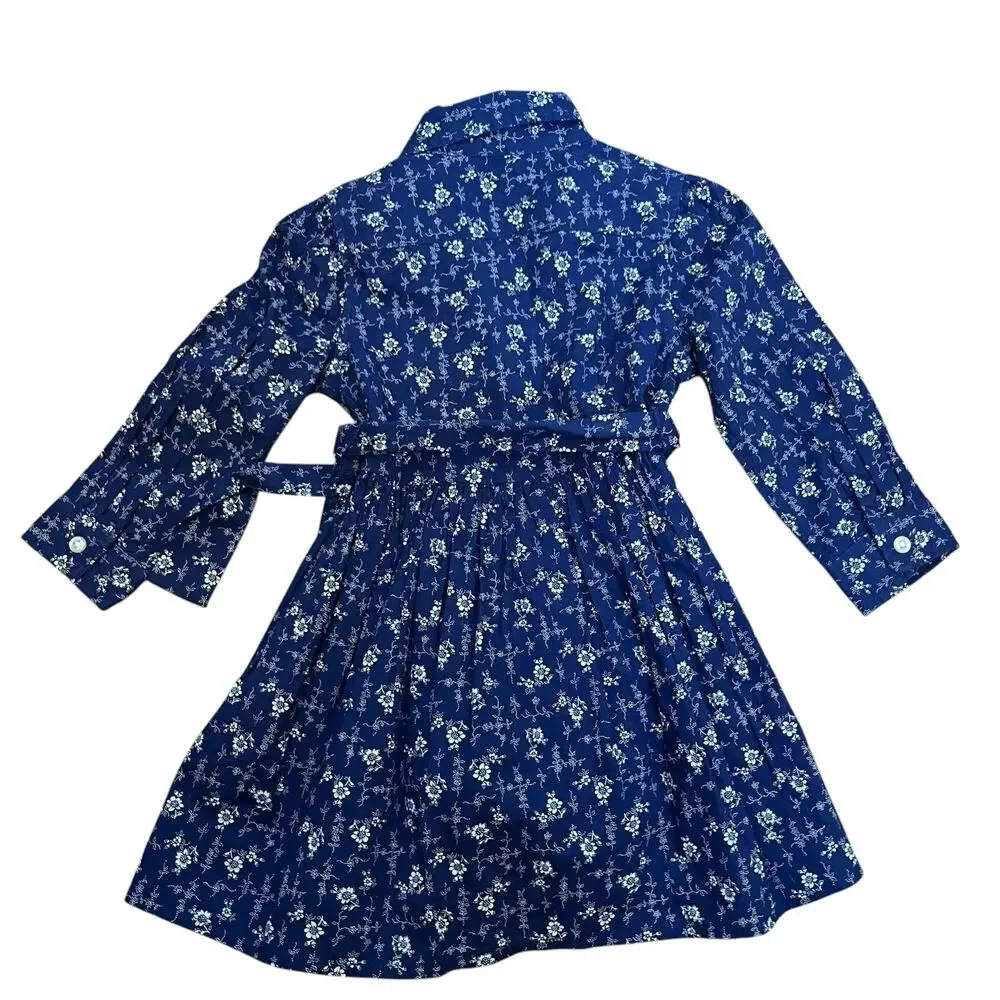 Ralph Lauren Madelyn Floral Cotton Shirt Dress Blue Long Sleeve Cotton Size 12M